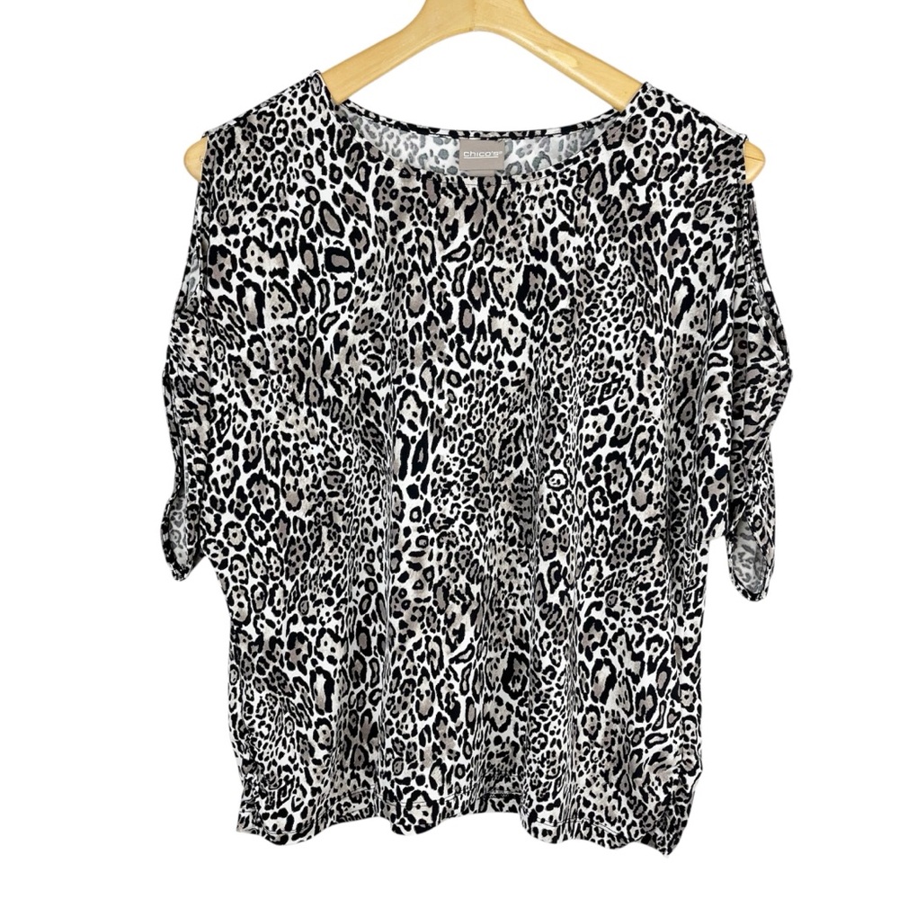 Chicos Cold Shoulder Animal Leopard Print Top Size Large 12